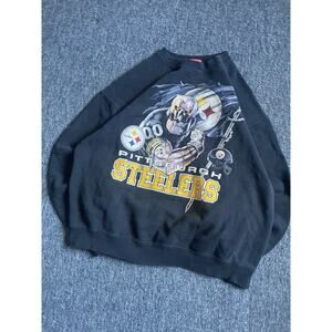 Vintage Pittsburgh Steelers Crewneck Men’s XL Black Big Robot Graphic NFL Y2K